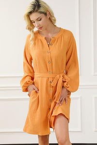 Button Front Balloon Sleeve Dress