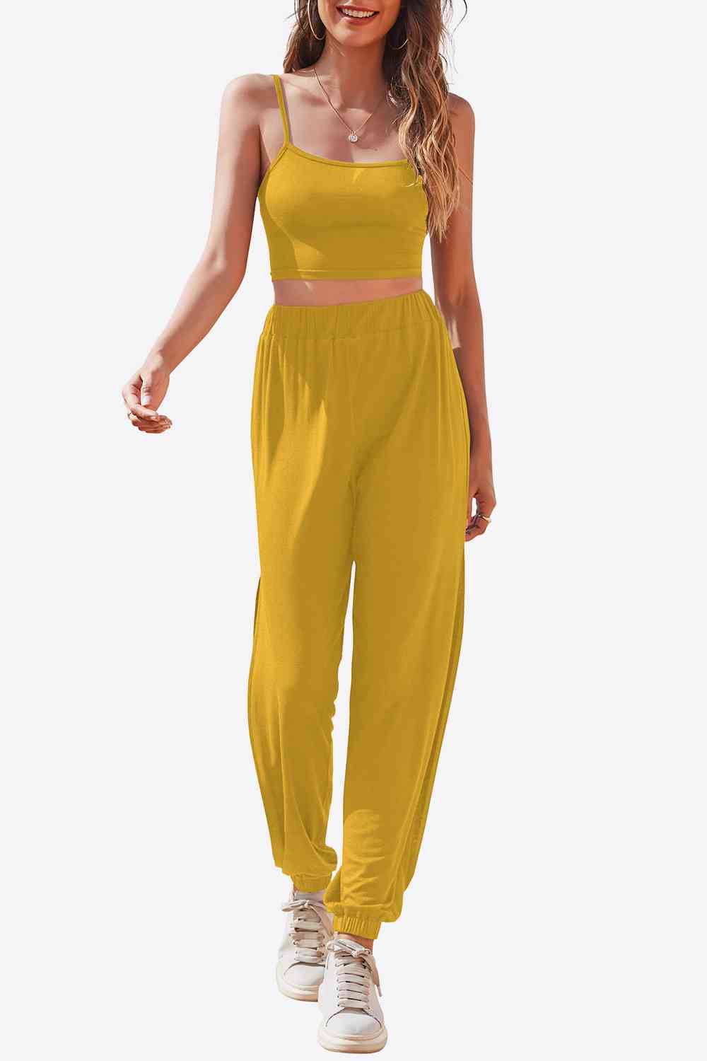 Cropped Cami & Side Split Joggers Set