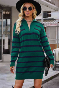 Quarter-Zip Collared Sweater Dress