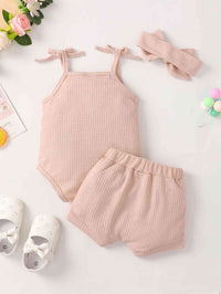 Baby Girl Waffle-Knit Tie-Shoulder Top and Shorts Set