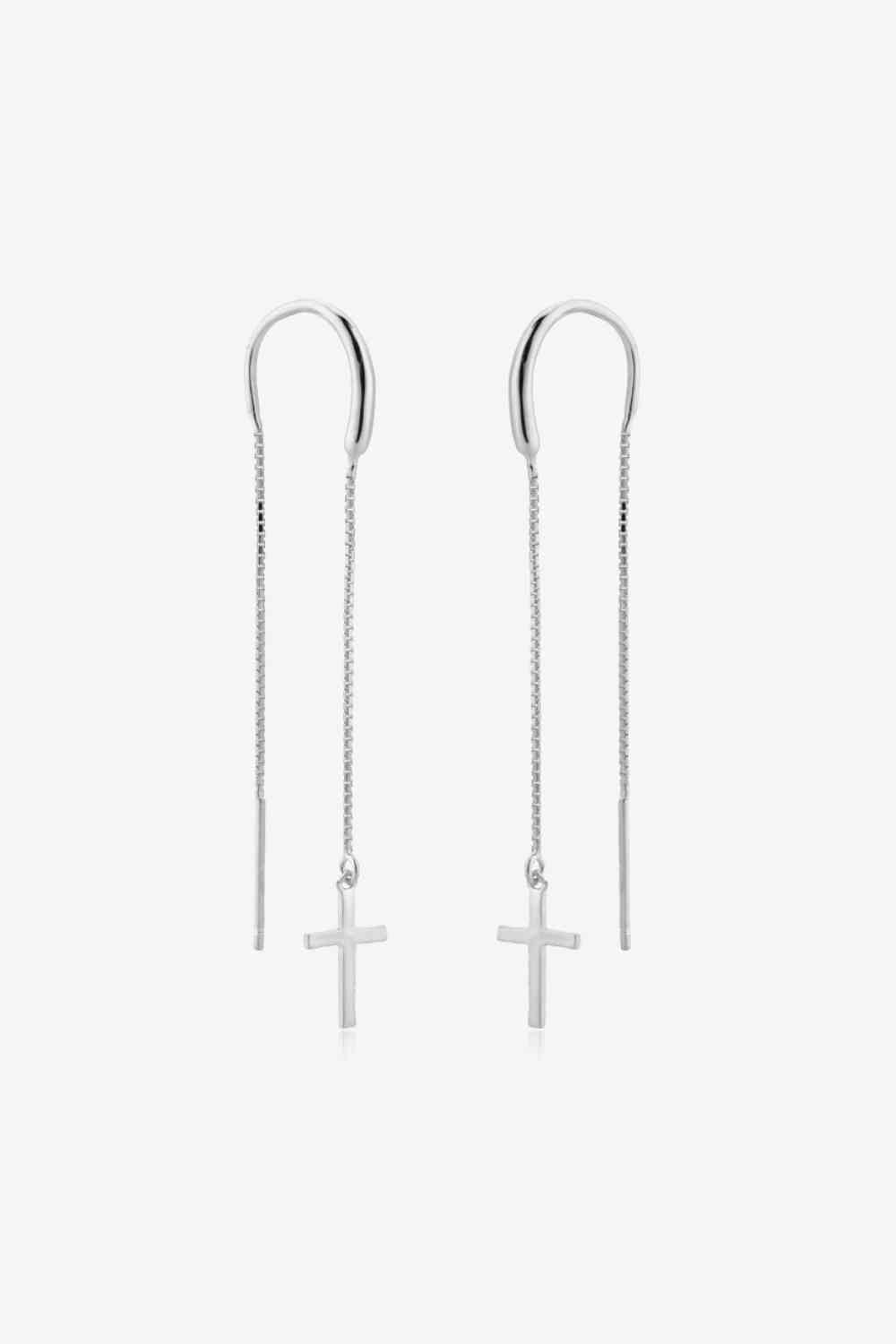 Sterling Silver Cross Threader Earrings