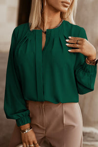 Button Up Round Neck Blouse