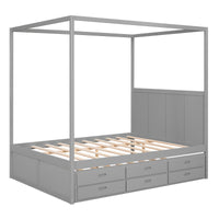 Queen Size Canopy Bed with Twin Size Trundle - Gray