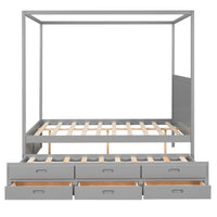 Queen Size Canopy Bed with Twin Size Trundle - Gray