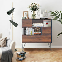 Wood Storage Cabinet with Drawers and Metal Legs