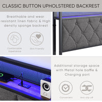 Bed frame With LED Lights & Charger - King