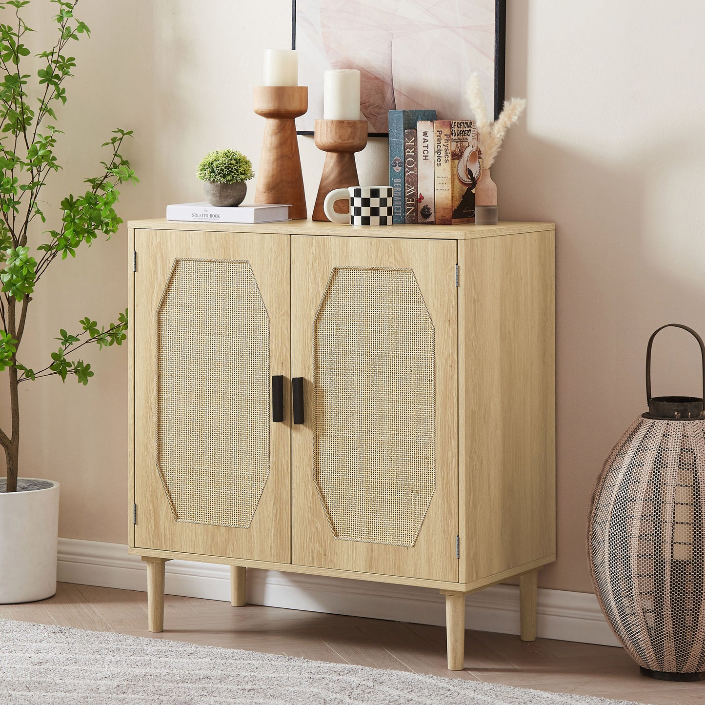 Storage Cabinets with Rattan Decorative Doors