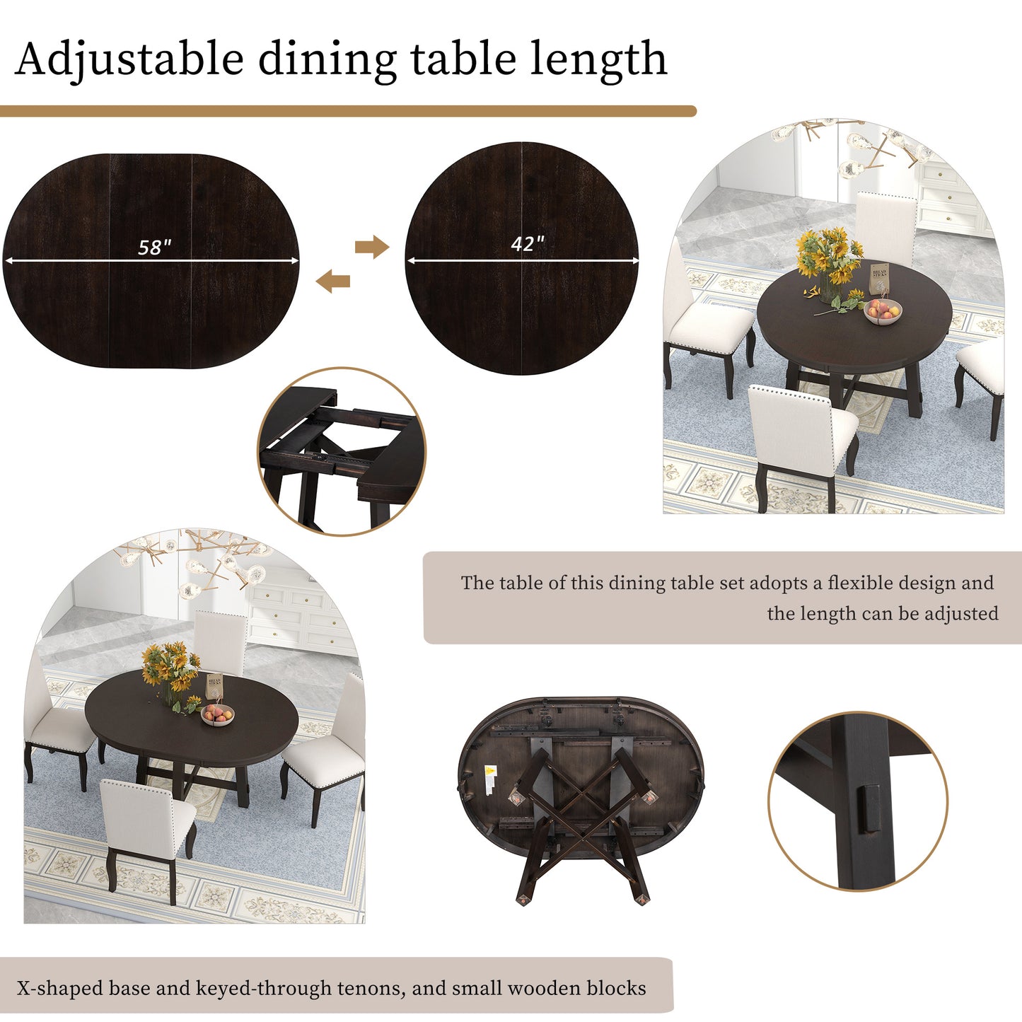 Round Dining Table with 16" Leaf - Farmhouse Style