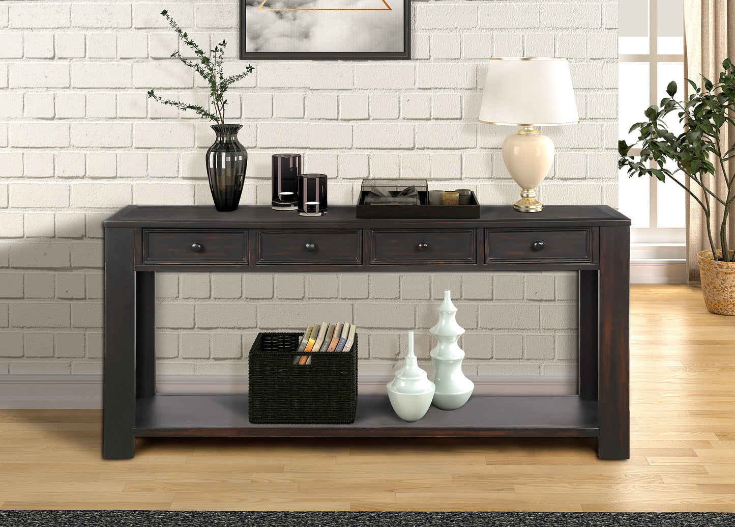 Console Table for Entryway Hallway Sofa Table with Storage Drawers and Bottom Shelf