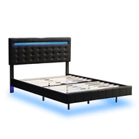 Floating Bed Frame with LED Lights and Charging Port - Full