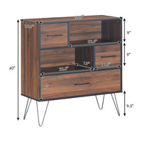 Wood Storage Cabinet with Drawers and Metal Legs