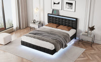 Floating Bed Frame with LED Lights and Charging Port - Full