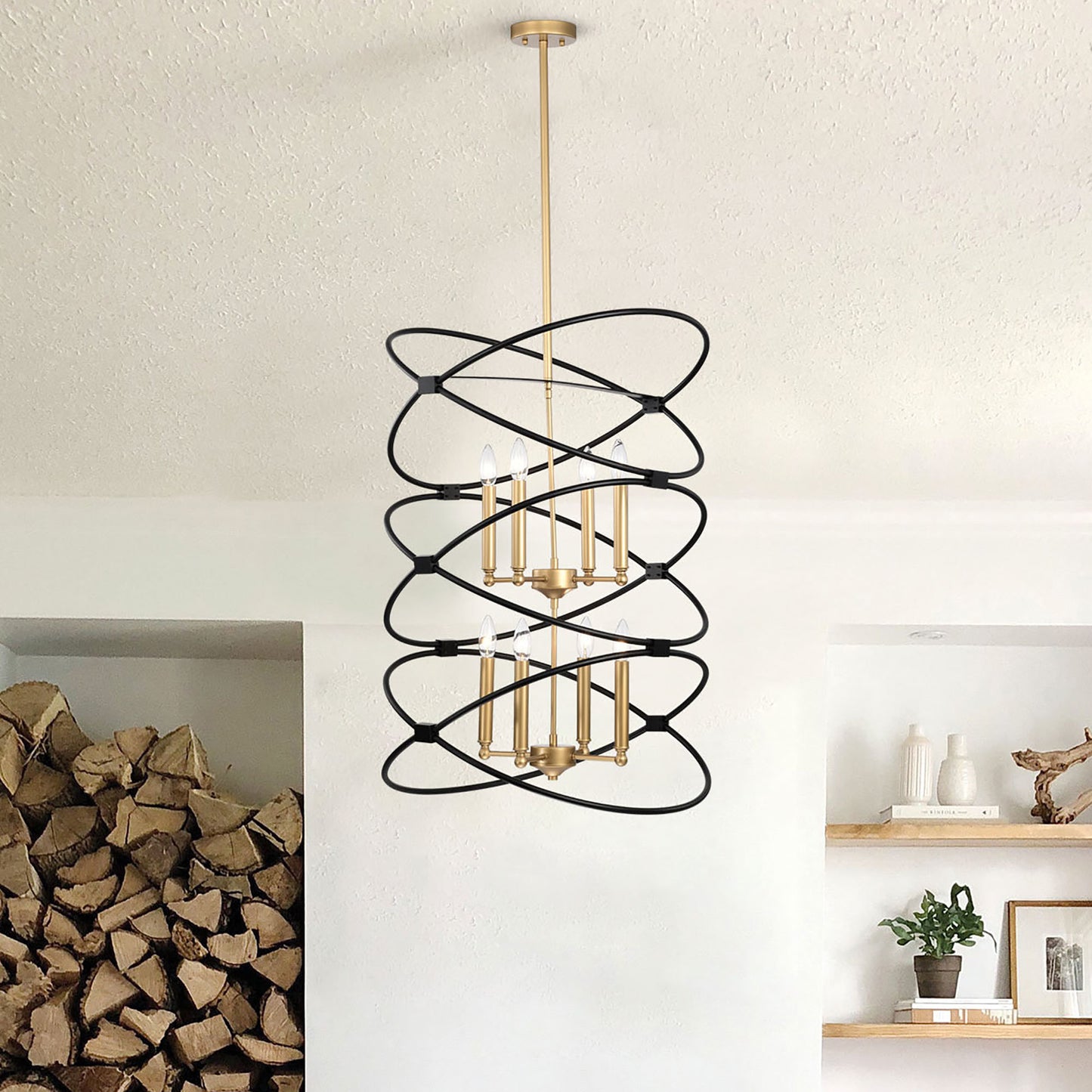 Metal Chandelier Fixture in Gold/Matte Black