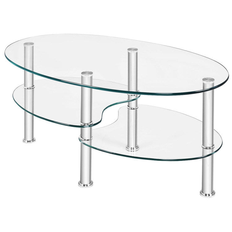 Tempered Glass Oval Coffee Table