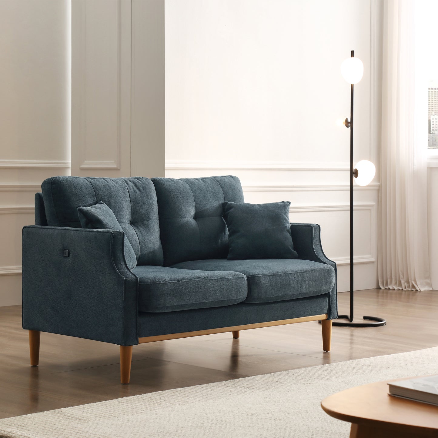 Blue Loveseat with Built-In USB Charging Port