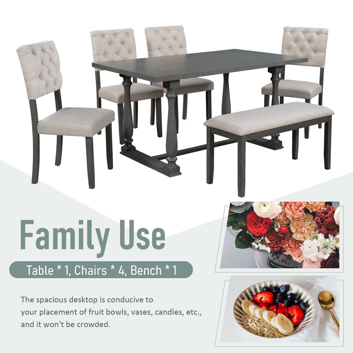 Dining Table With 4 Chairs and 1 Bench