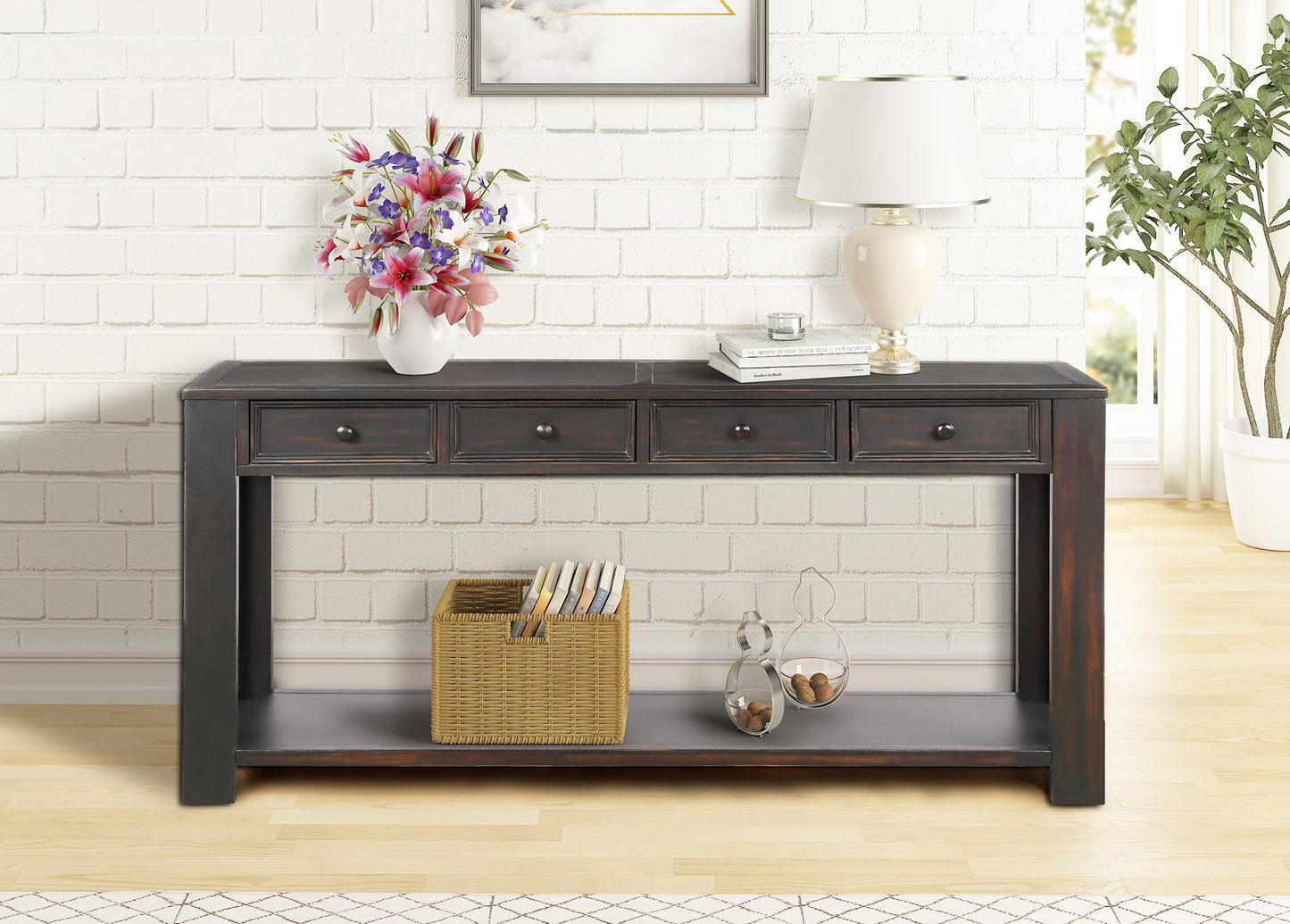 Console Table for Entryway Hallway Sofa Table with Storage Drawers and Bottom Shelf