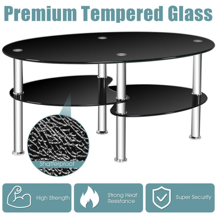 Tempered Glass Oval Coffee Table