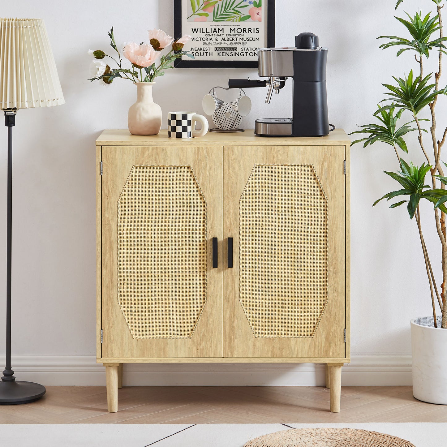 Storage Cabinets with Rattan Decorative Doors