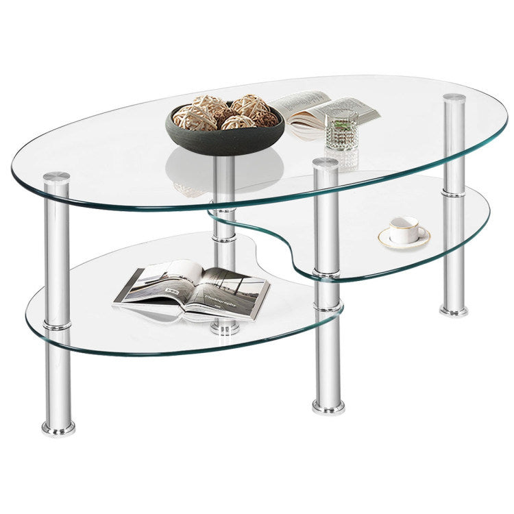 Tempered Glass Oval Coffee Table