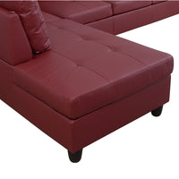 Red Faux Leather Sofa with Ottoman