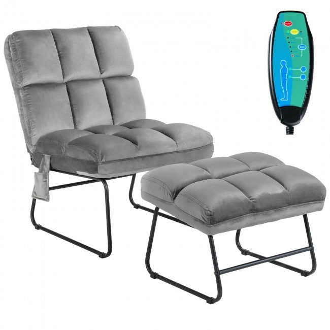 Velvet Massage Chair with Ottoman