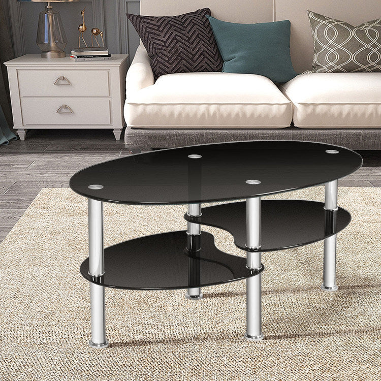 Tempered Glass Oval Coffee Table