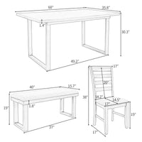 Solid Wood Dining Room Set with Table, 4 Chairs and Bench