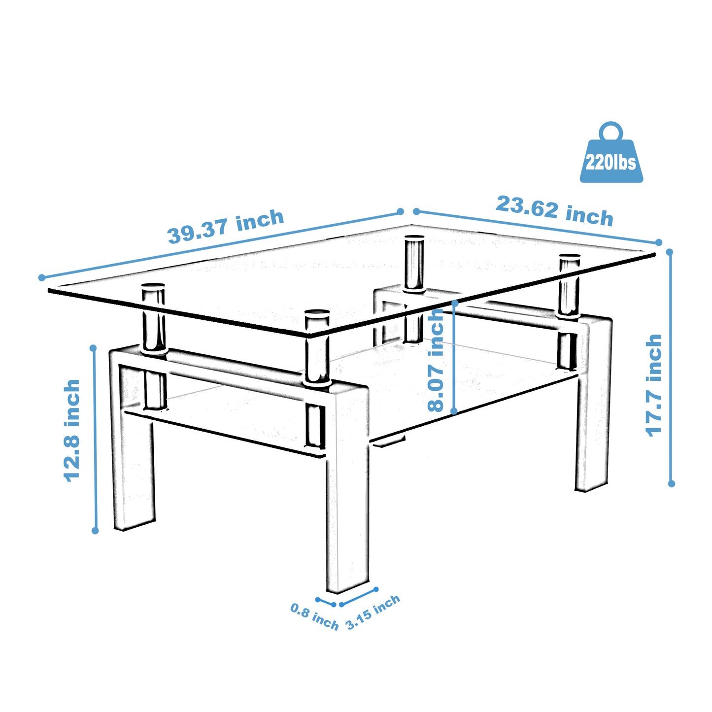 Glass Coffee Table - Walnut