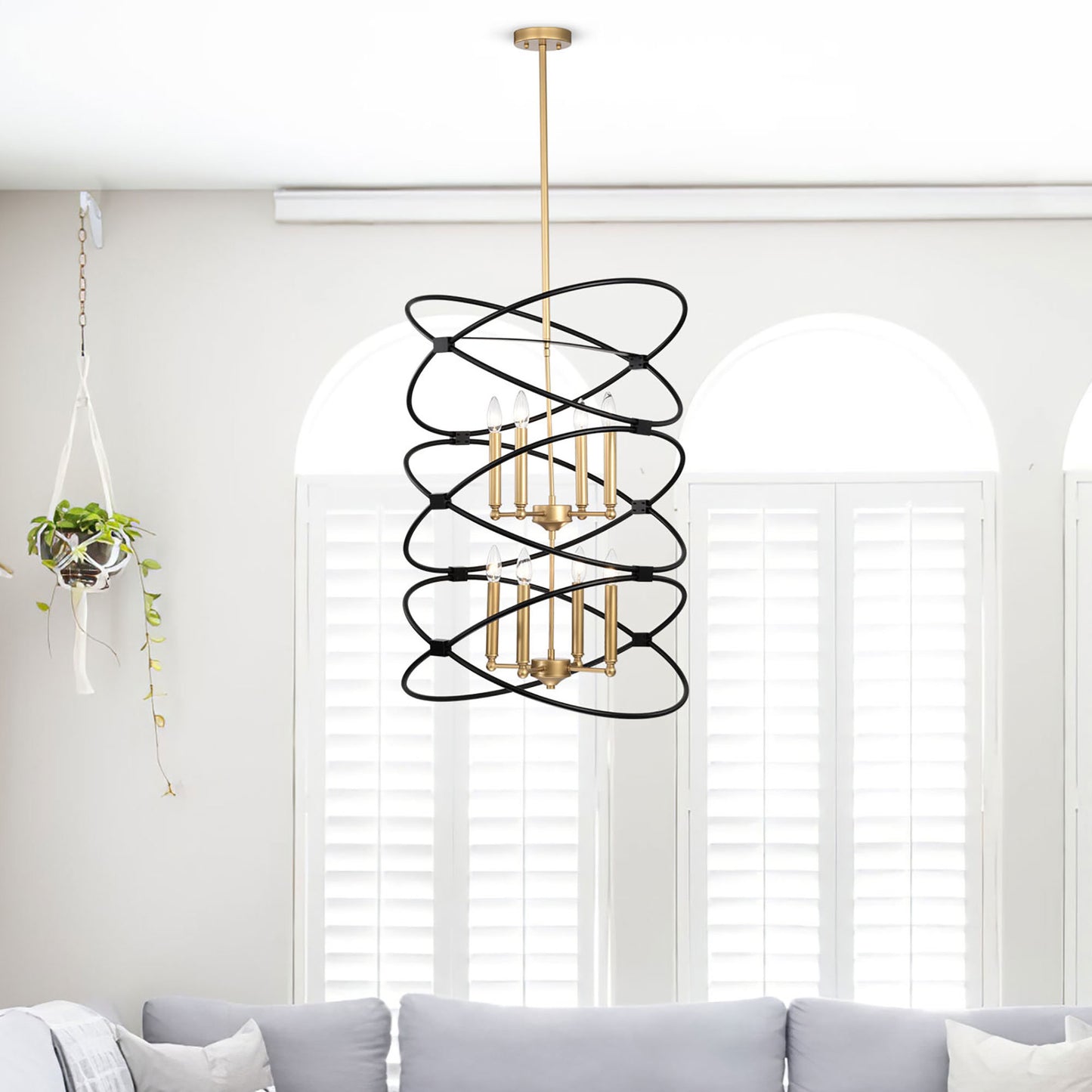 Metal Chandelier Fixture in Gold/Matte Black