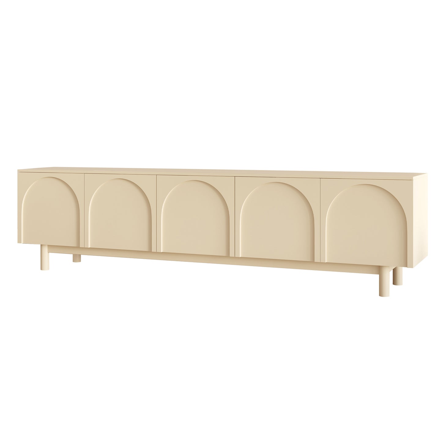 Modern TV Stand with Arched Doors - French Cream White