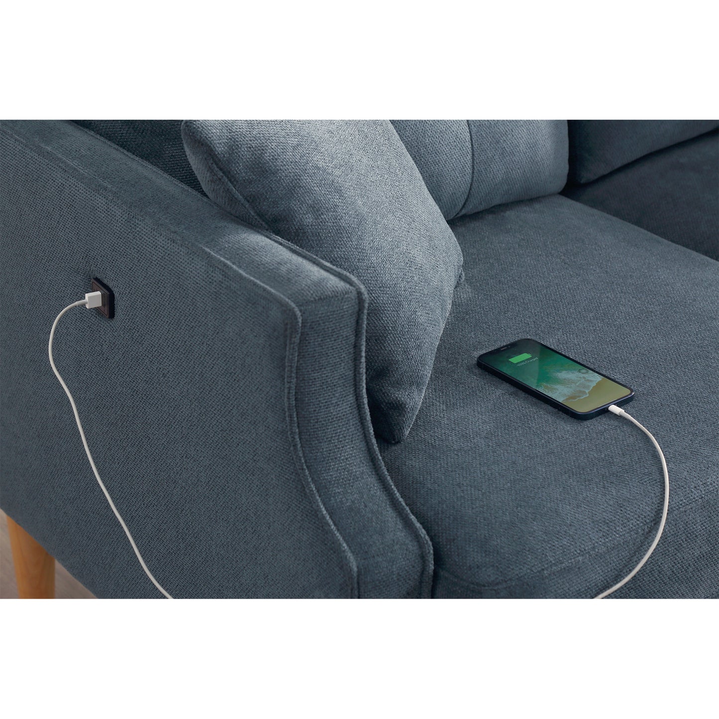 Blue Loveseat with Built-In USB Charging Port