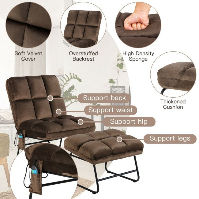 Velvet Massage Chair with Ottoman