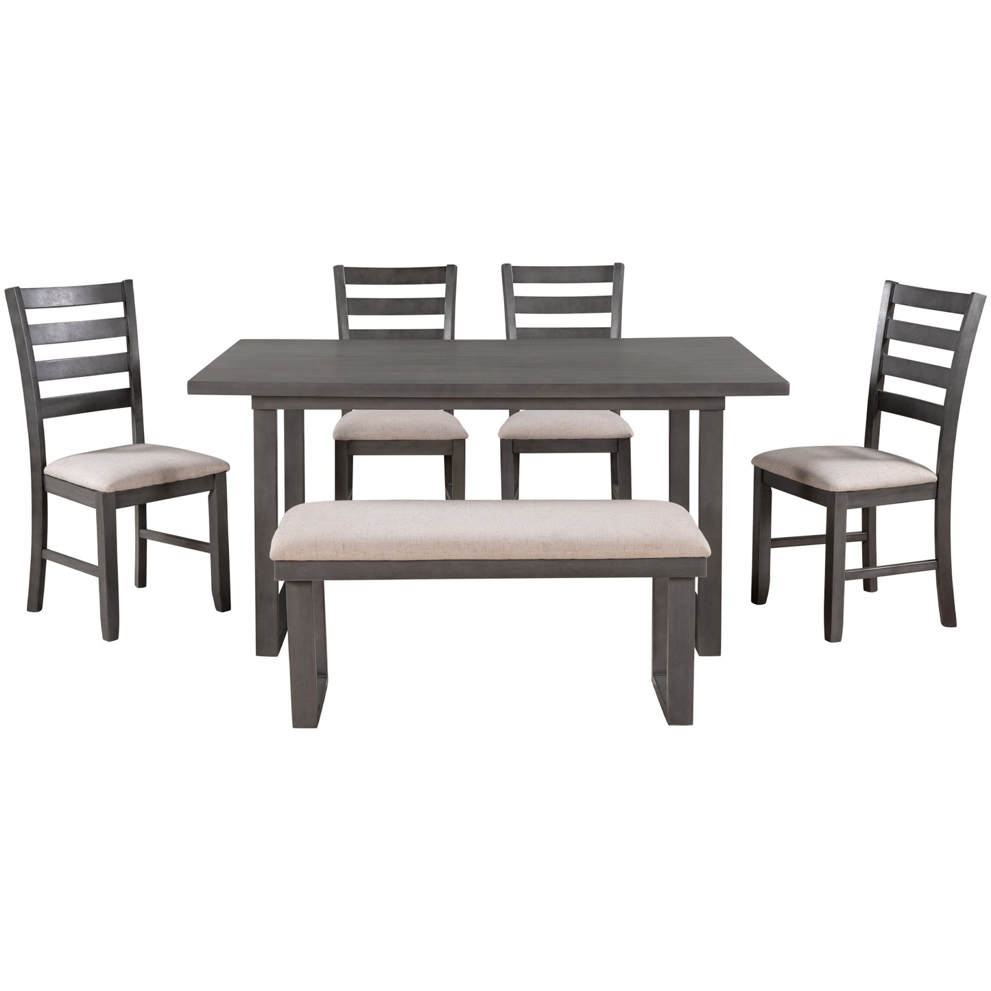 Solid Wood Dining Room Set with Table, 4 Chairs and Bench