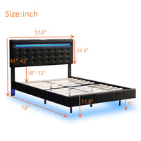 Floating Bed Frame with LED Lights and Charging Port - Full