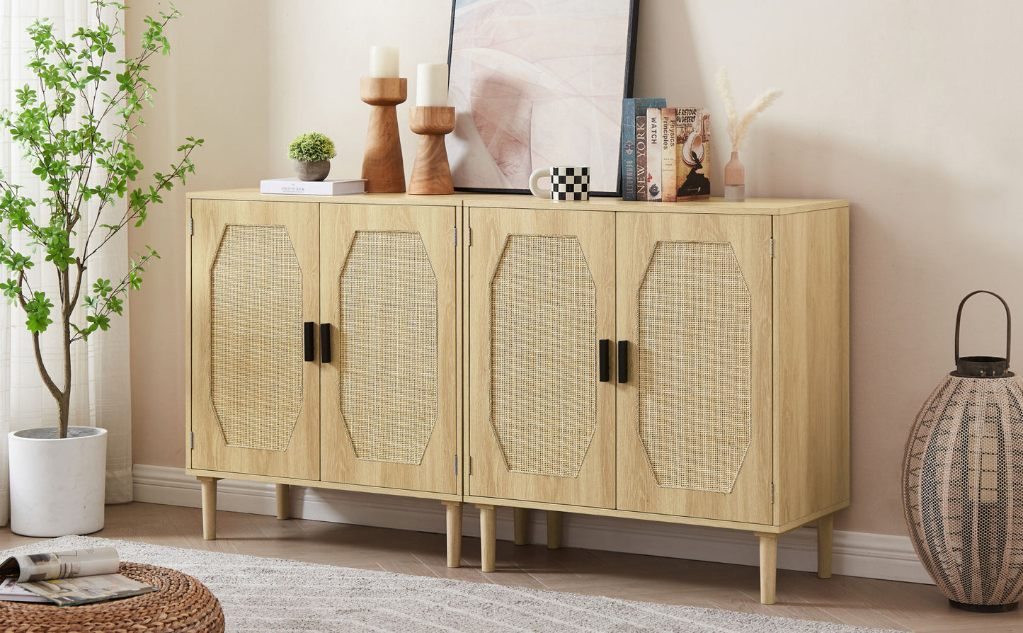 Storage Cabinets with Rattan Decorative Doors