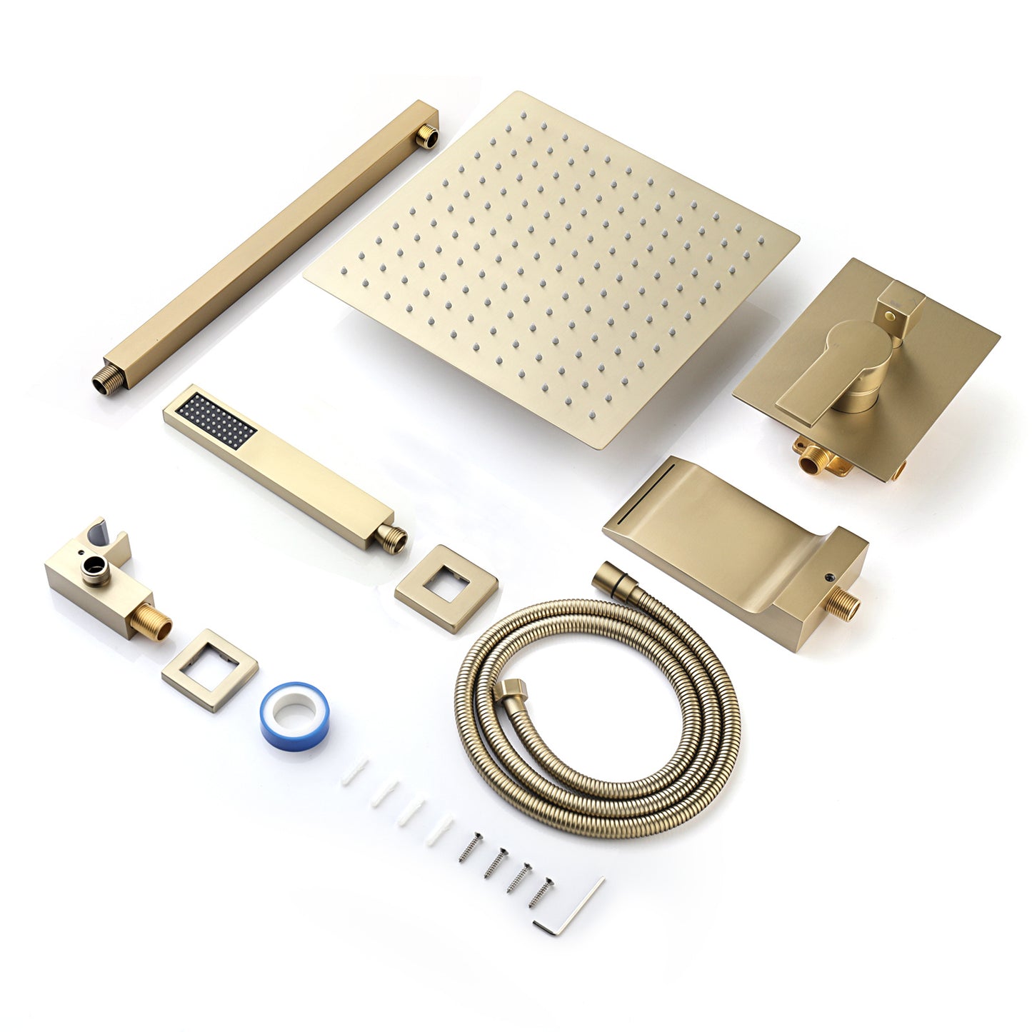 Wall Mounted Rainfall Shower Head System - Brushed Gold