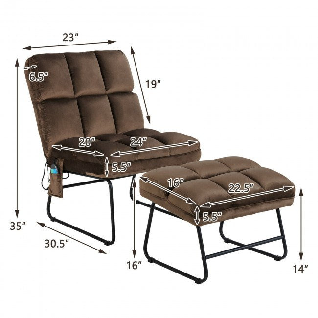 Velvet Massage Chair with Ottoman