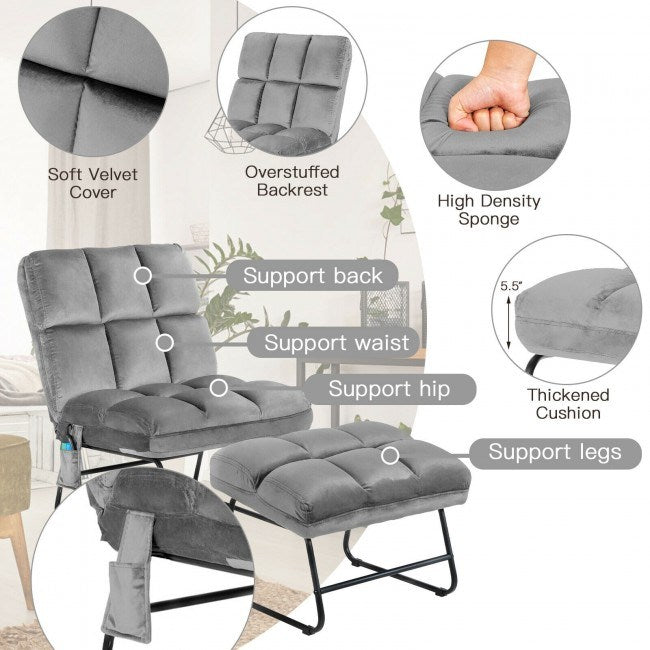 Velvet Massage Chair with Ottoman