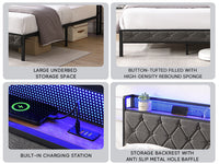 Bed Frame With LED Lights & Charger - Queen