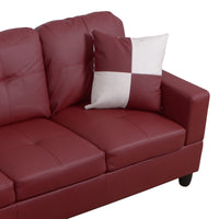 Red Faux Leather Sofa with Ottoman