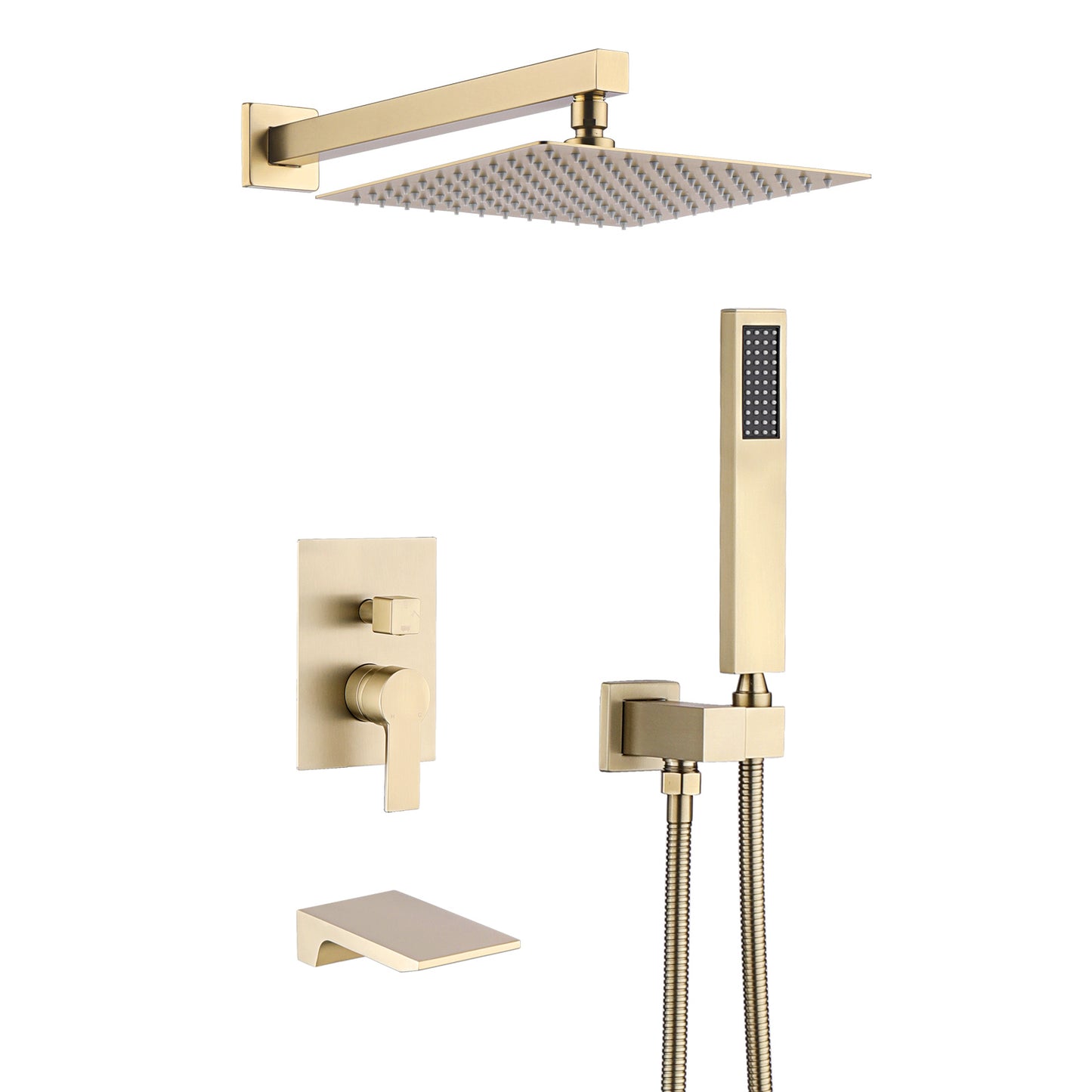 Wall Mounted Rainfall Shower Head System - Brushed Gold