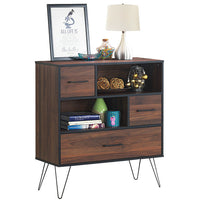 Wood Storage Cabinet with Drawers and Metal Legs