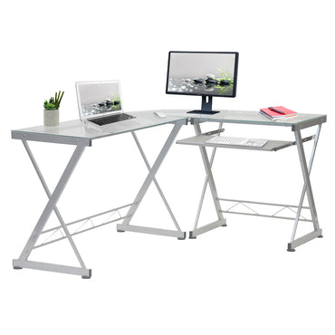 Tempered Glass Top Computer Desk with Pull Out Keyboard