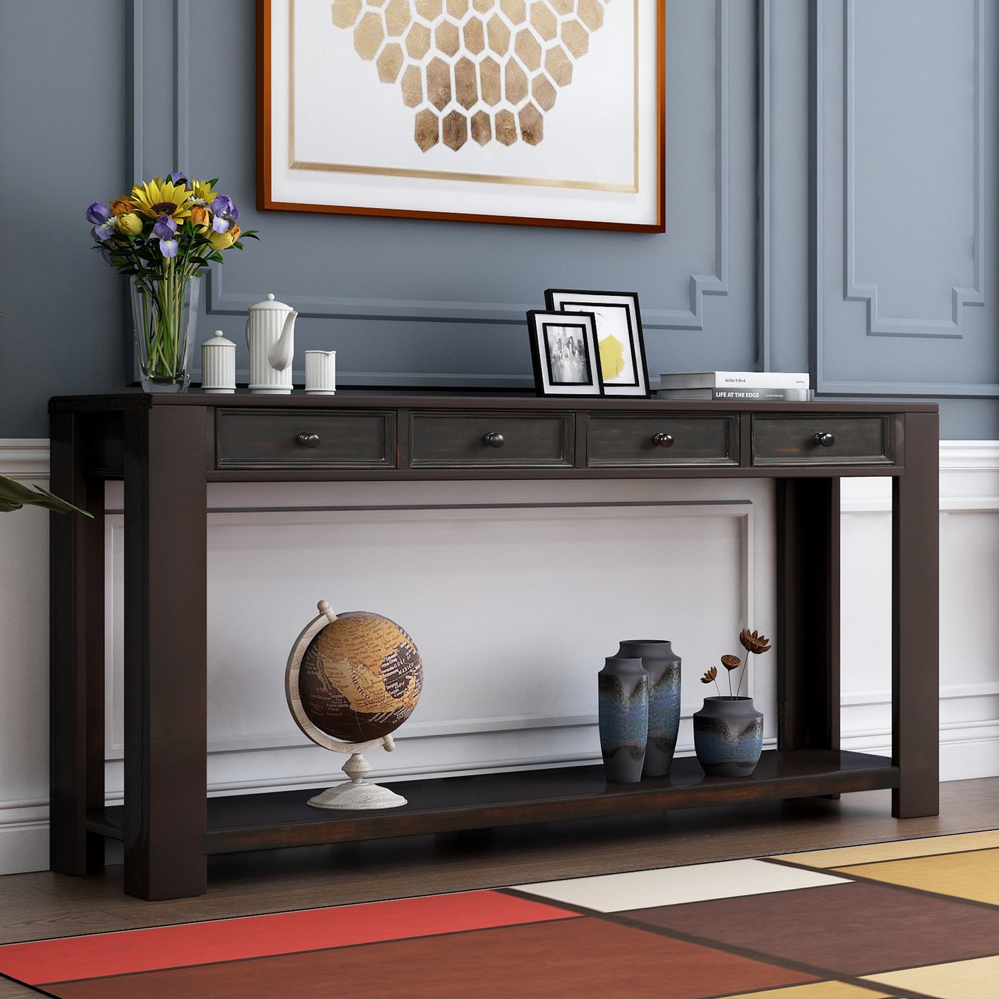 Console Table for Entryway Hallway Sofa Table with Storage Drawers and Bottom Shelf