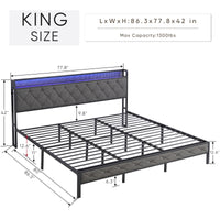 Bed frame With LED Lights & Charger - King