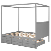 Queen Size Canopy Bed with Twin Size Trundle - Gray