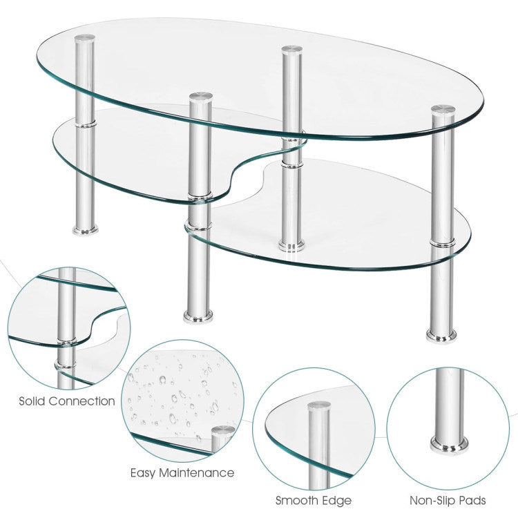 Tempered Glass Oval Coffee Table