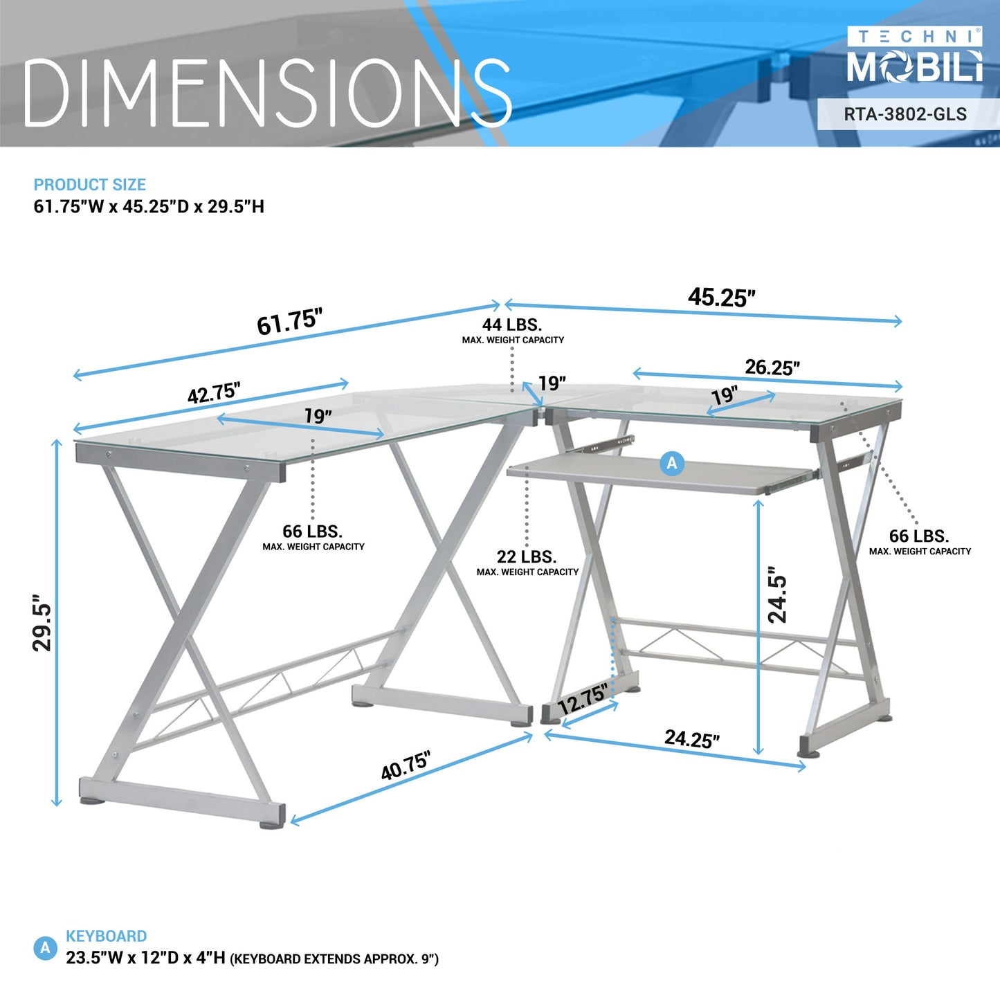 Tempered Glass Top Computer Desk with Pull Out Keyboard