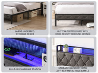 Bed frame With LED Lights & Charger - King